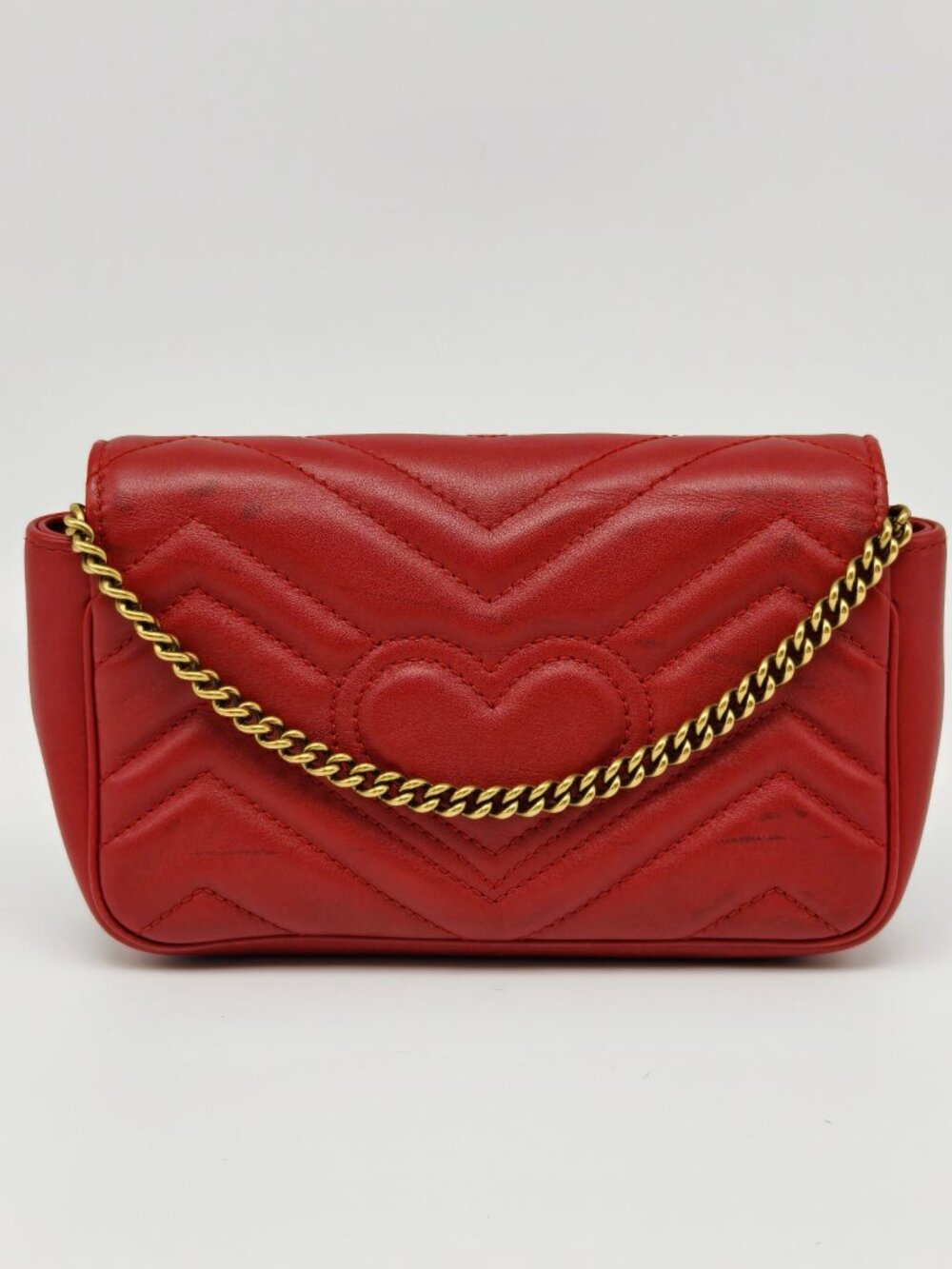Gucci GG Marmont Super Mini Red Matelassé Chain Shoulder Bag - Picture 2 of 16